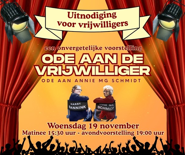 Uitnodiging voor alle vrijwilligers: theatervoorstelling ‘Ode aan de vrijwilliger’