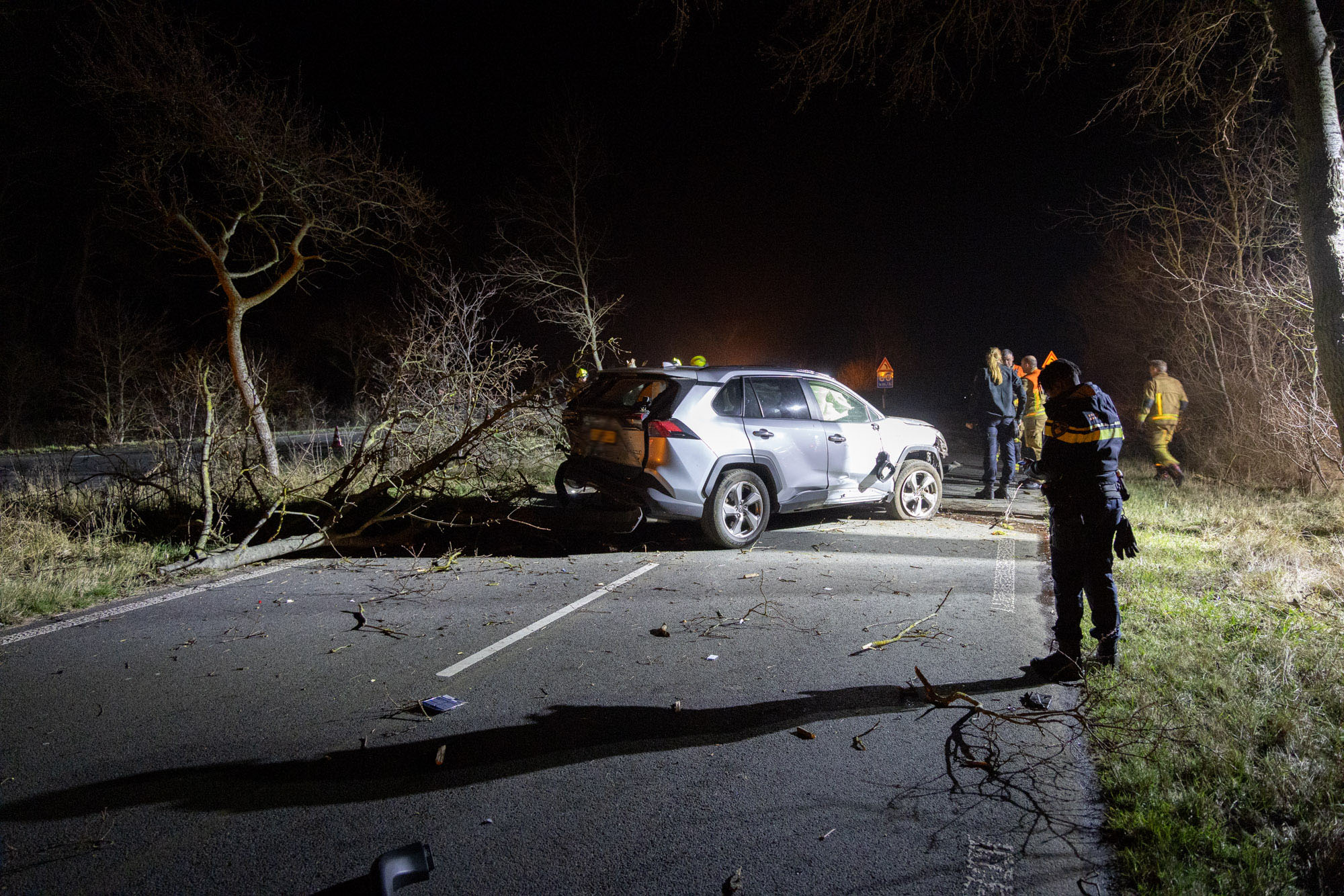Auto raakt van de weg en maakt schade